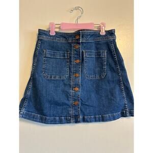 Madewell Stretch Denim Button Front A-Line Mini Skirt Size 4